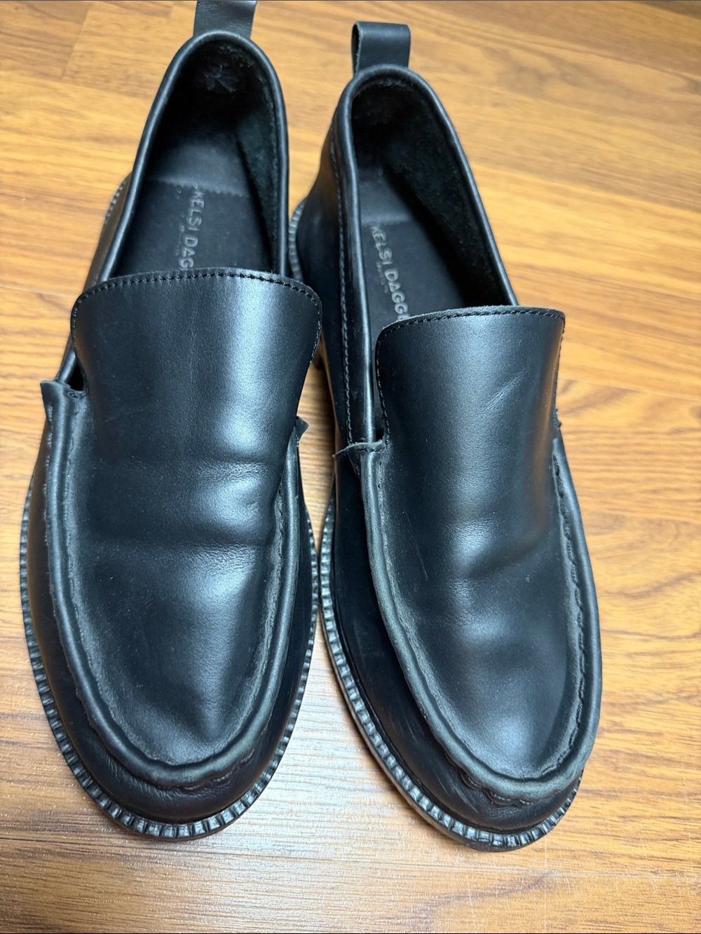 Kelsi Dagger Black Leather Slip-On Loafers